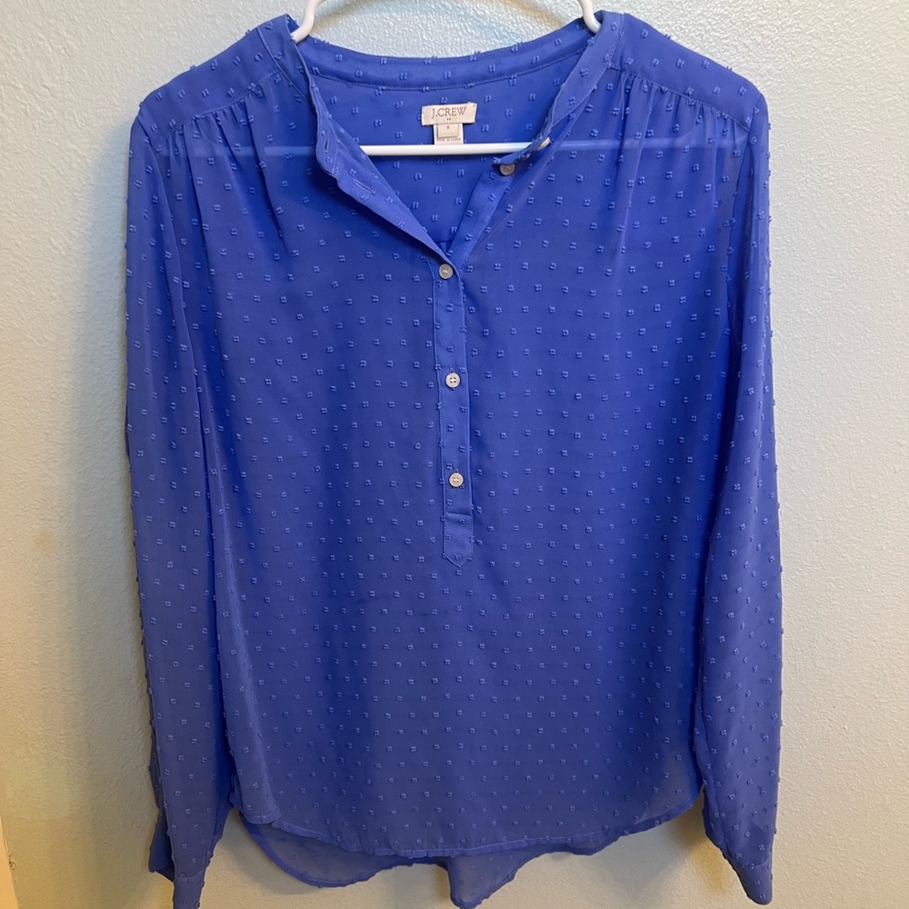 J. Crew Periwinkle Blue Women's Top Size Small, Swiss Dots, EUC